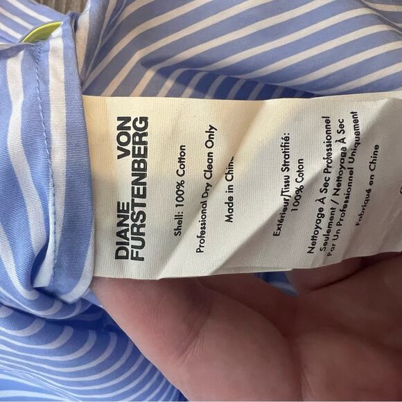 Diane Von Furstenberg stripe poplin top tie sleeves neck blue white sz 2 - Picture 4 of 8